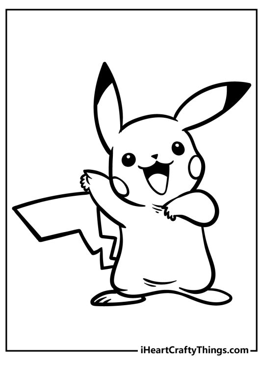 Printable drawing presenting electric Pokemon Pikachu looking very pleased with himself