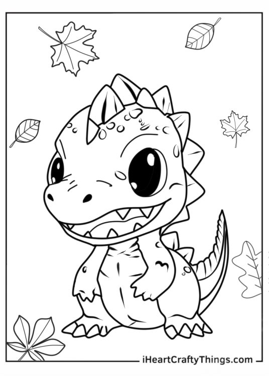Adorable Kawaii Dinosaur Coloring Page