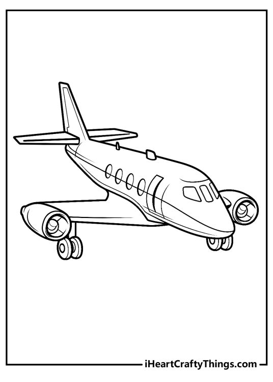Printable coloring picture for kids presenting classic airplane with clear background