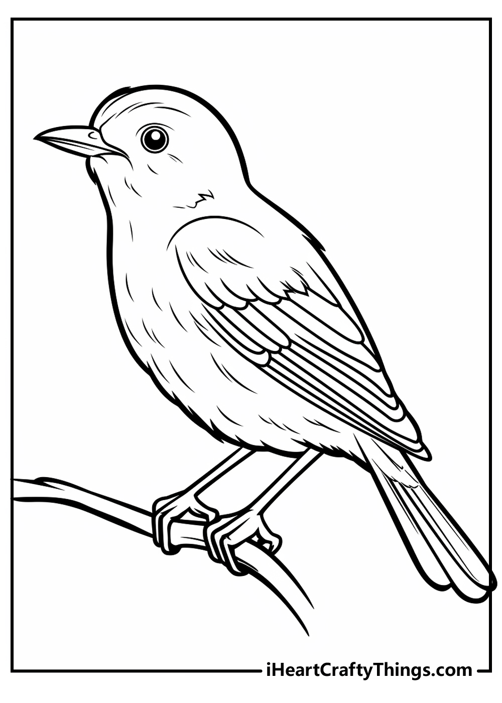 Simple coloring page for kids 4-8 age white and black, bird on a