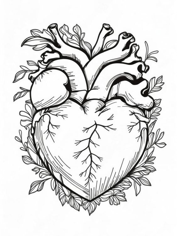 Coloring Sheet Of Realistic Heart