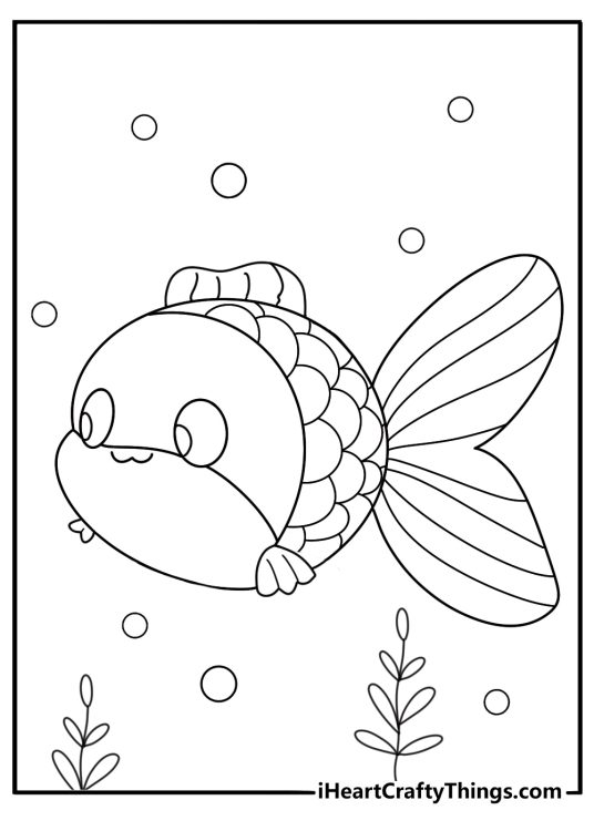 Cute kawaii fish coloring sheet with tiny fins and big head for preschoolers
