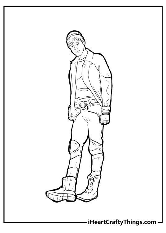Coloring image of a male character from Descendants wearing a jacket and jeans with the belt