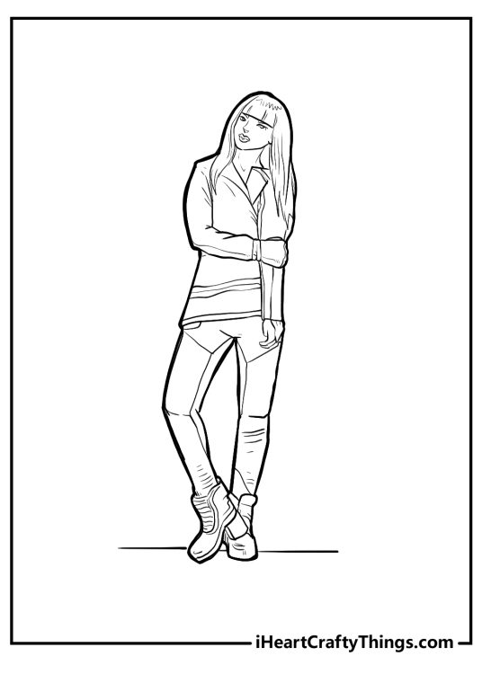 Descendants-themed coloring image presenting Maleficents artistic daughter Mal striking cool pose