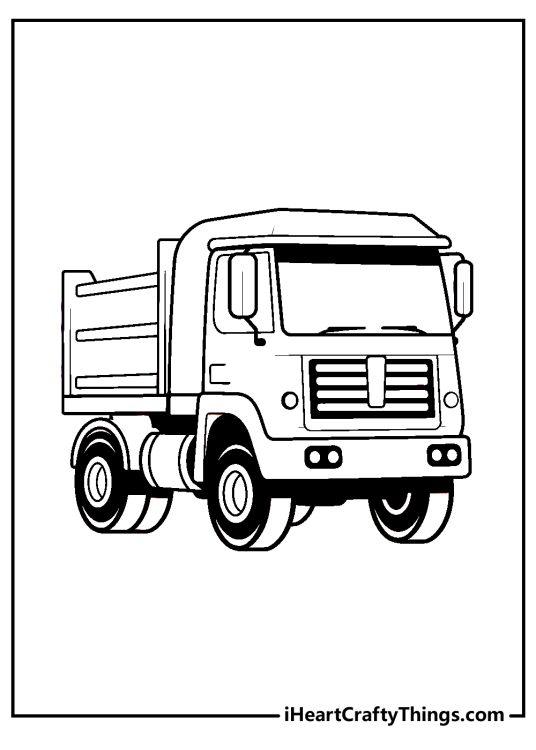 Free printable picture showing front view of a realistic dump truck with blank background
