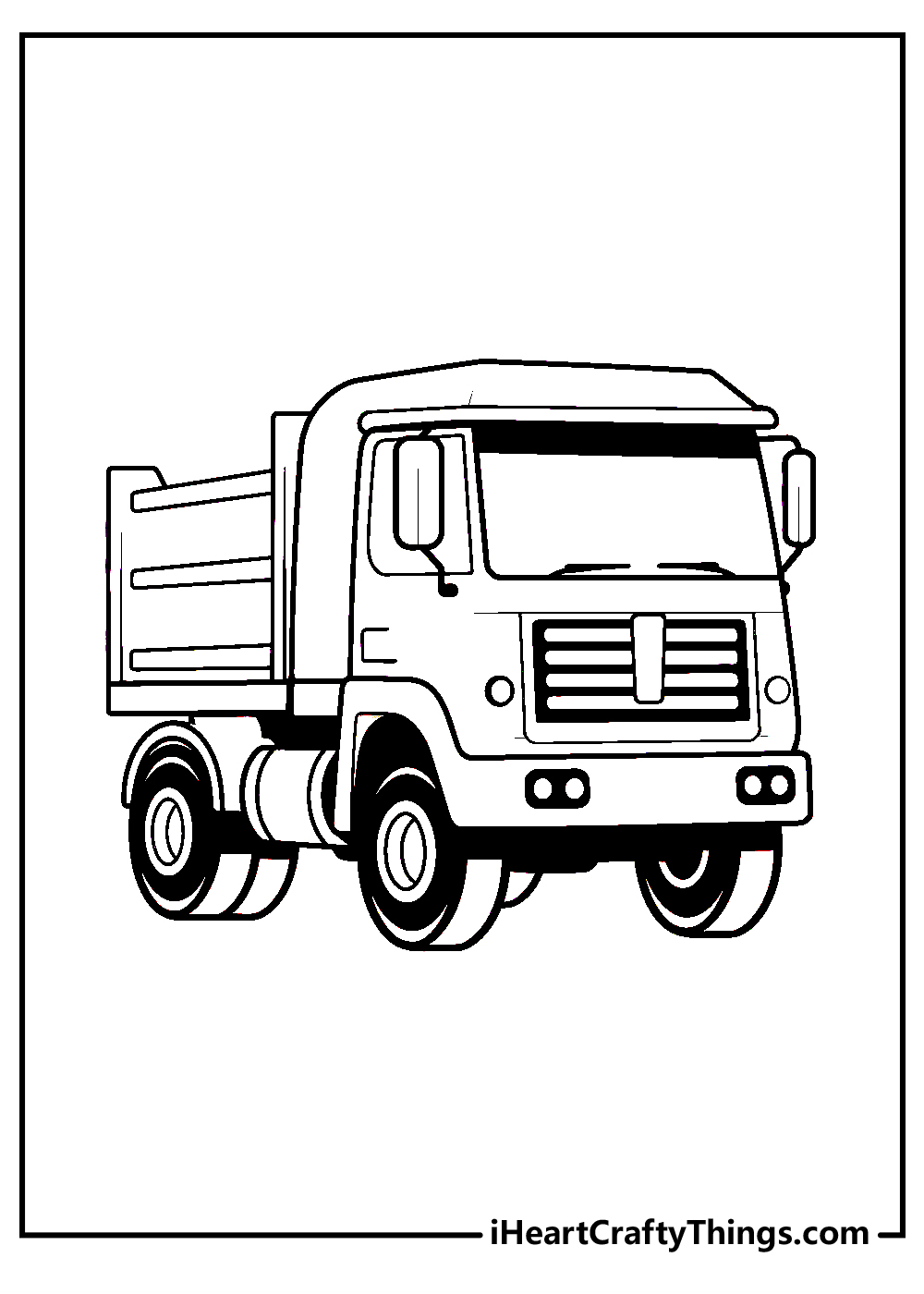 dump truck black-and-white coloring printable