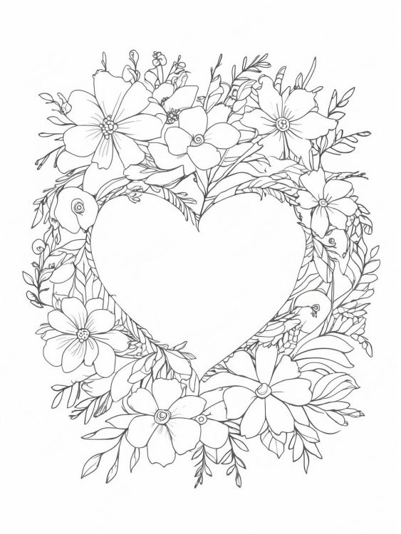 Floral Heart Wreath Coloring Page