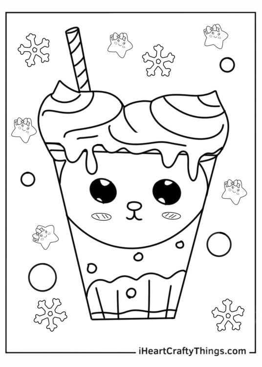 Kawaii Teddy Bear Milkshake Coloring Picture