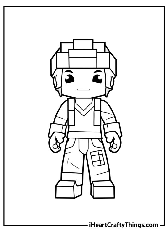 Roblox-themed printable drawing depicting a construction worker with a helmet and overalls