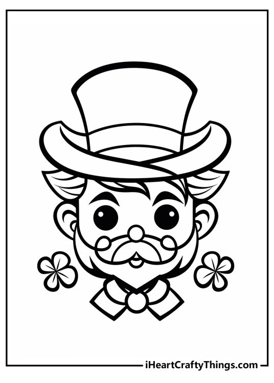 St Patricks Day image presenting face of leprechaun wearing a top hat with a wide brim and curved tip