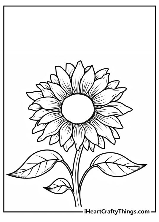 Free printable pdf for children featuring single large sunflower with clear background