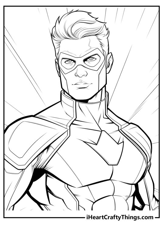 Detailed Superhero-themed printable sheet to color featuring portrait of a legendary Batman