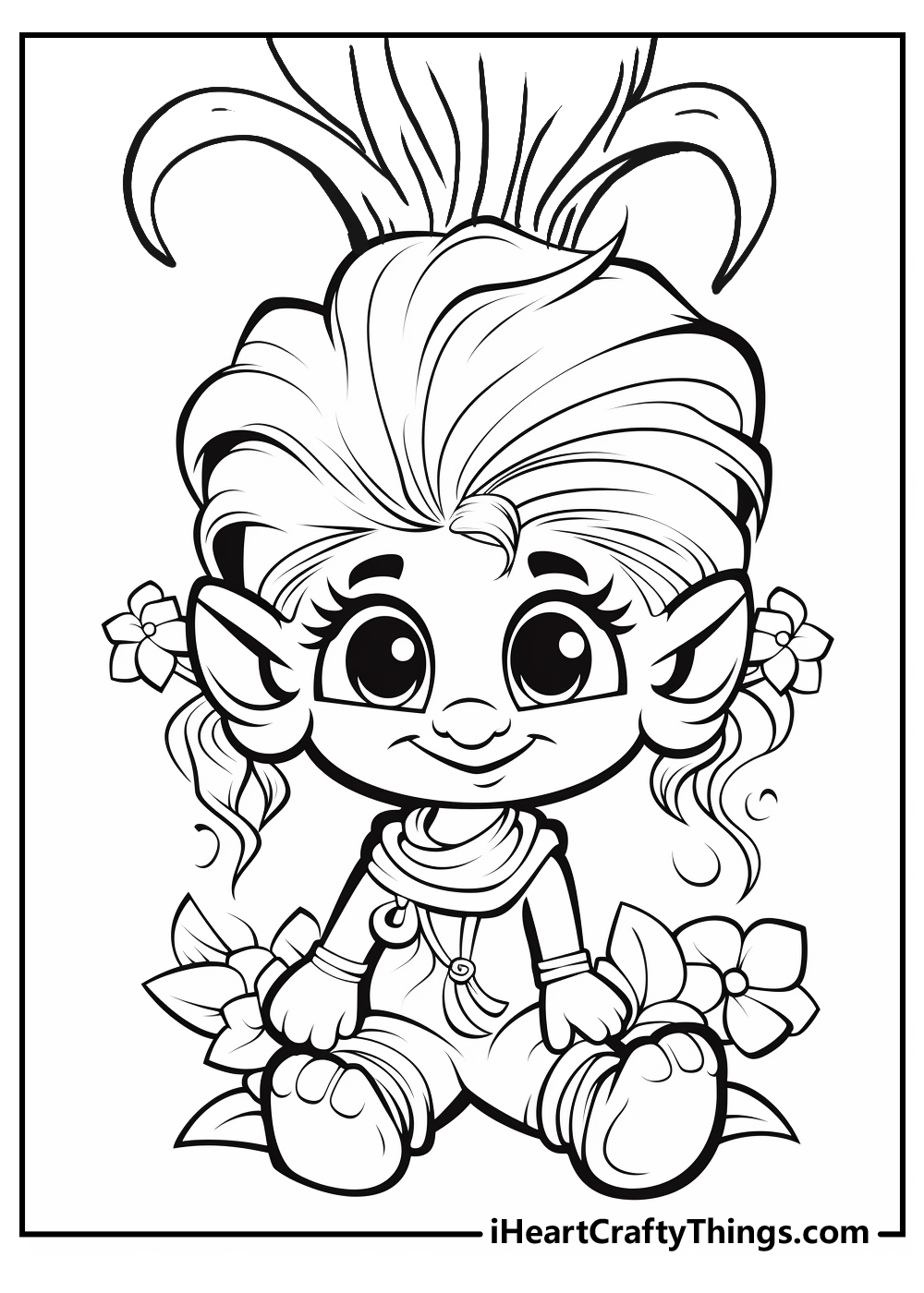 black-and-white troll coloring pages