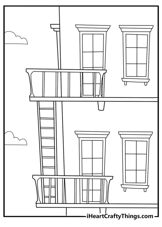 apartment building with balconies city coloring sheet for kids
