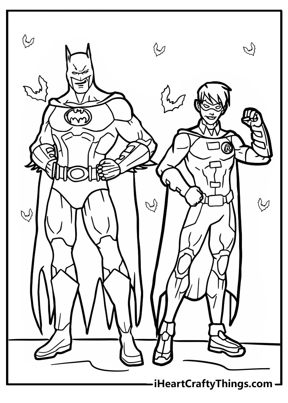 Batman and Robin ready for action coloring page