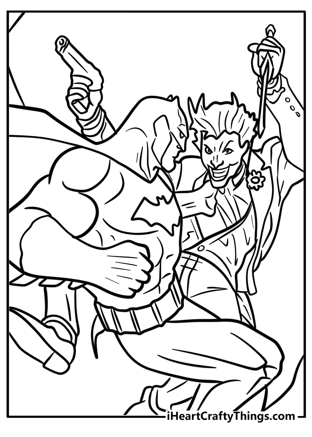 Batman fighting a villain free coloring page pdf