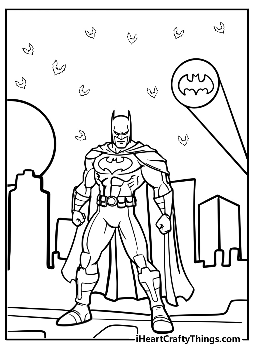 Batman in the shadows with his cape coloring page