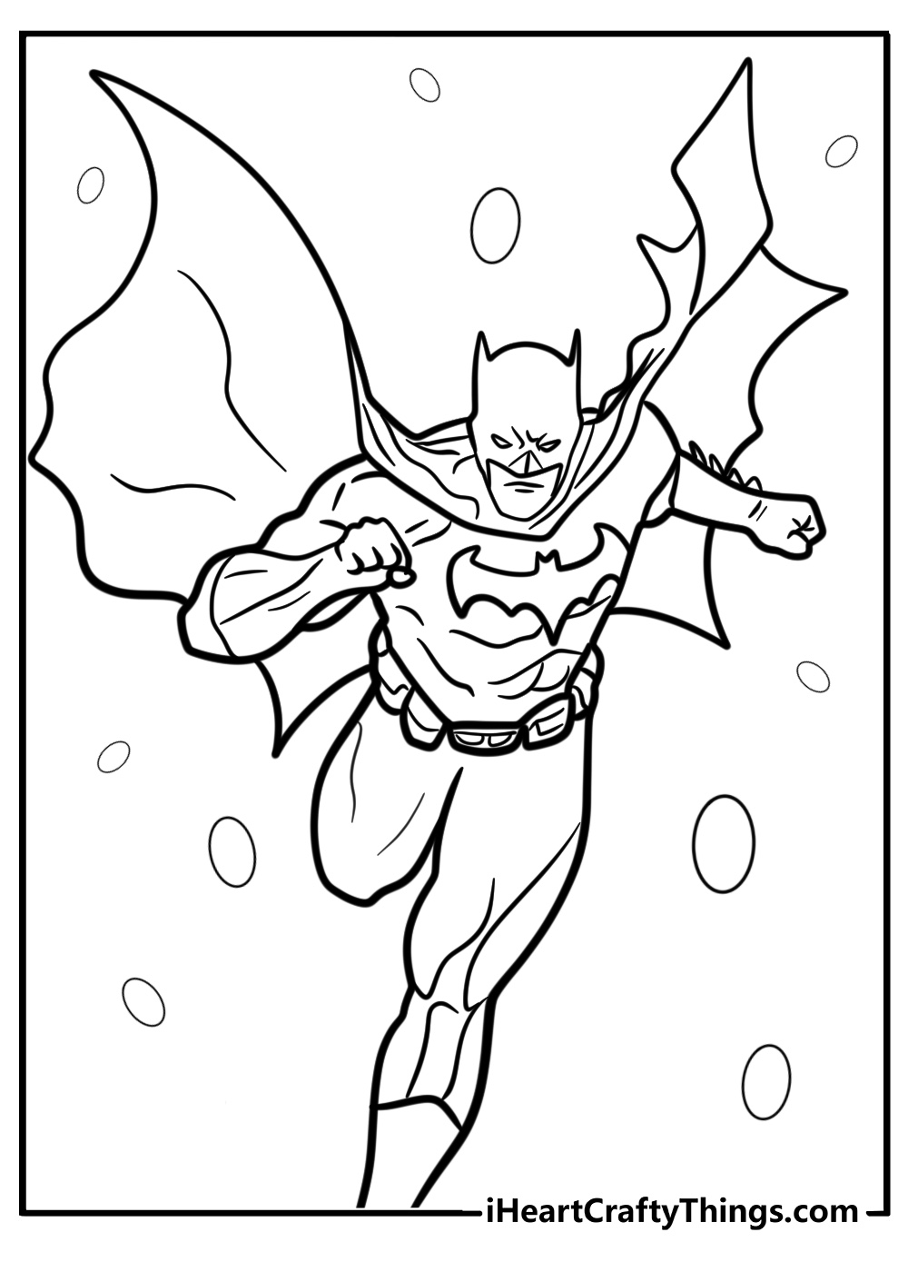 Batman with his cape flying in the wind coloring sheet