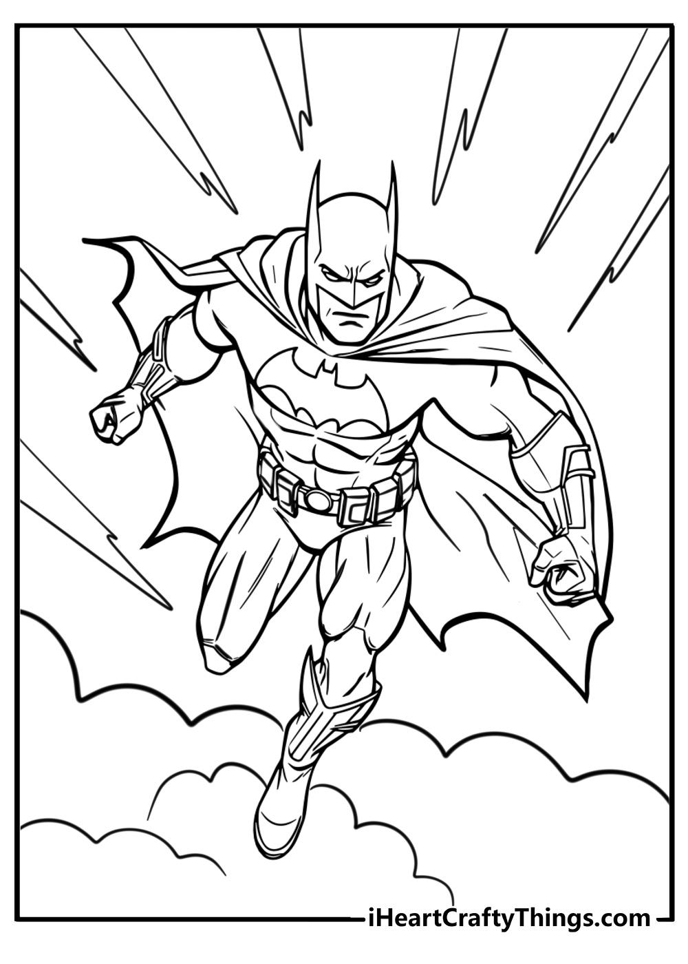 Batman with his mask and cape detailed coloring sheet