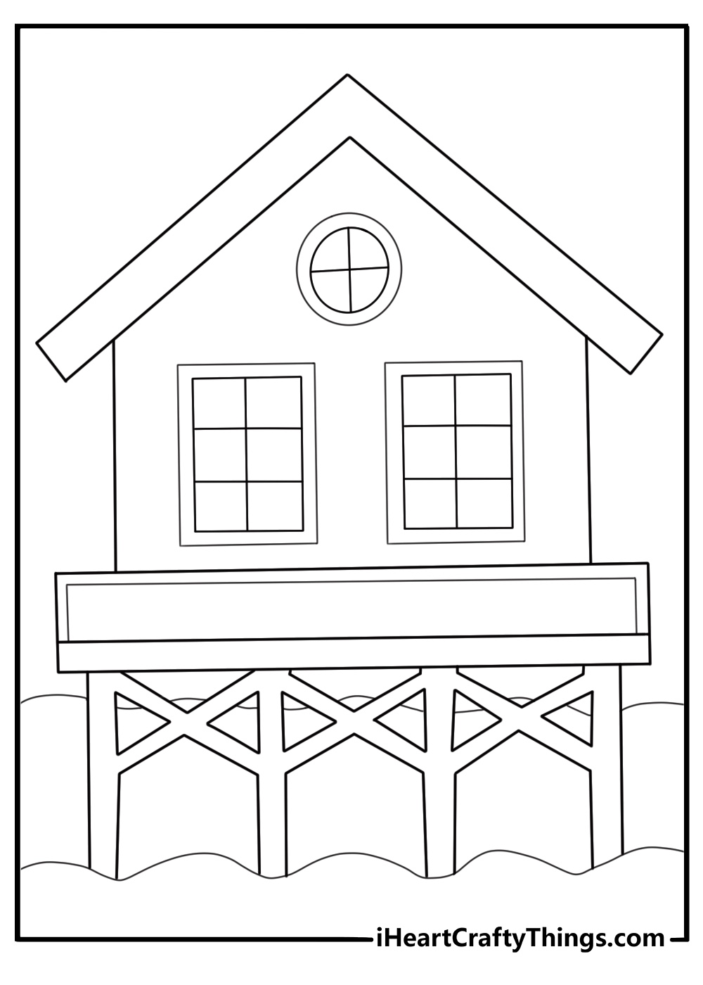 beach stilt house over sand and waves simple house coloring page