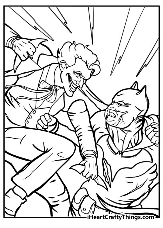 Cartoon batman fighting a supervillain printable coloring sheet