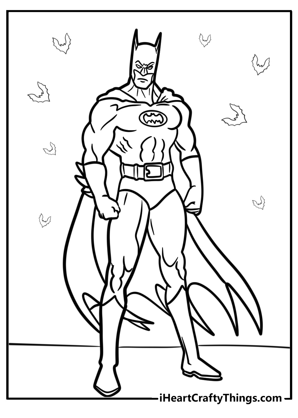 Cartoon batman in a heroic pose printable coloring sheet