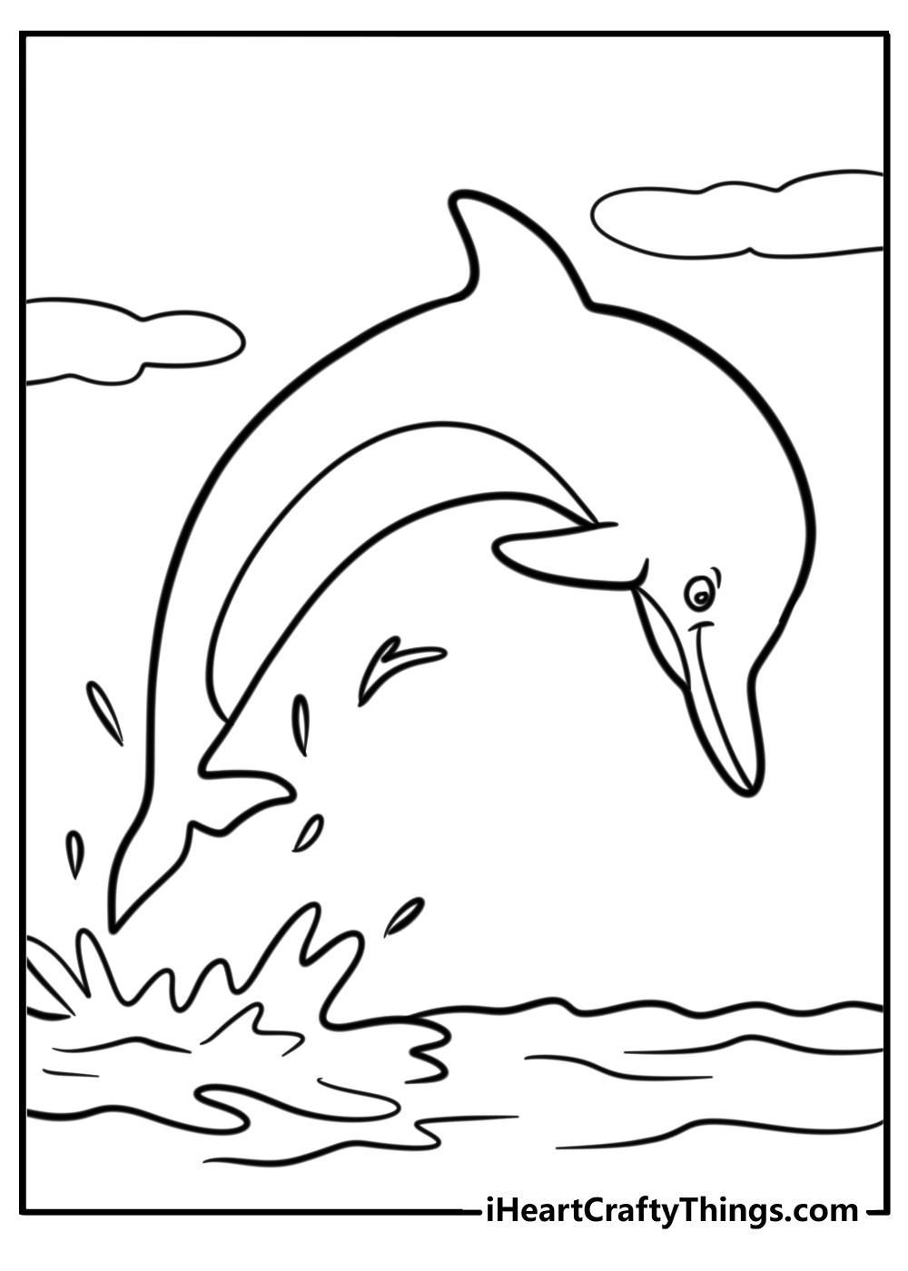 Cartoon dolphin jumping high free printable coloring sheet