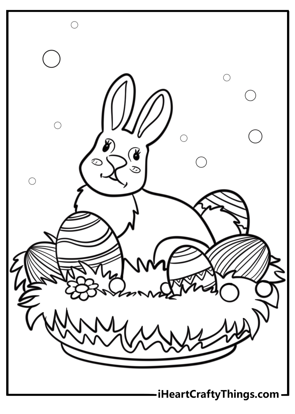 Cartoon easter bunny in an Easter Basket