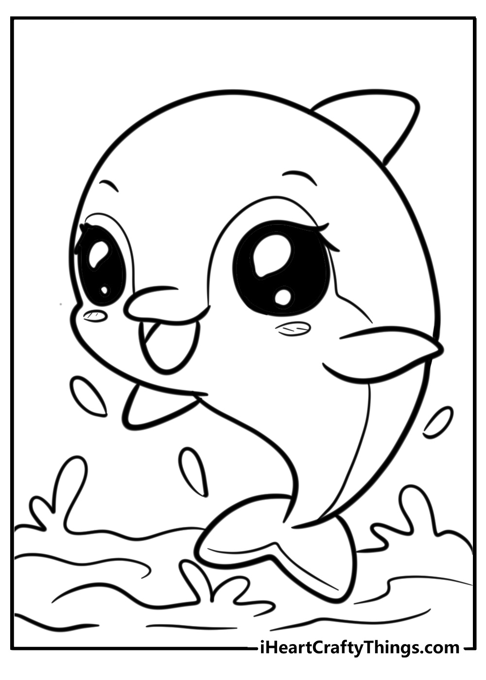 Cute cartoon dolphin free printable coloring page