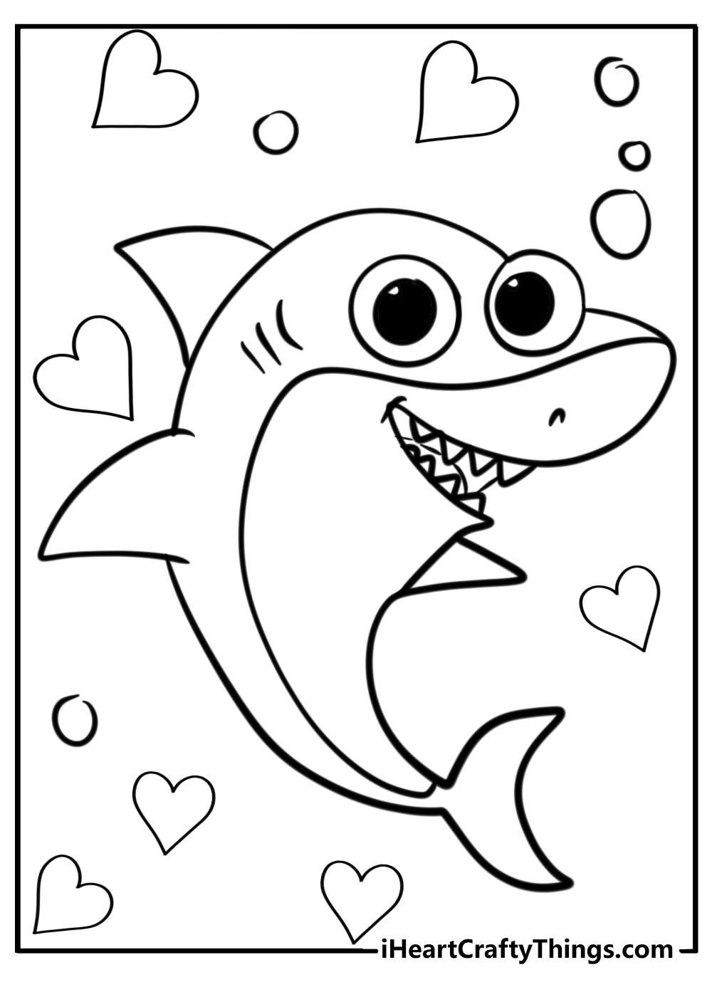 Cute shark coloring page with pacifier