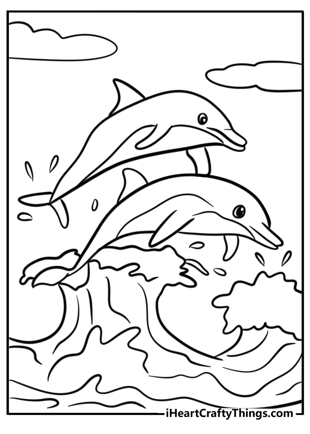 Dolphin leaping through waves fun coloring sheet