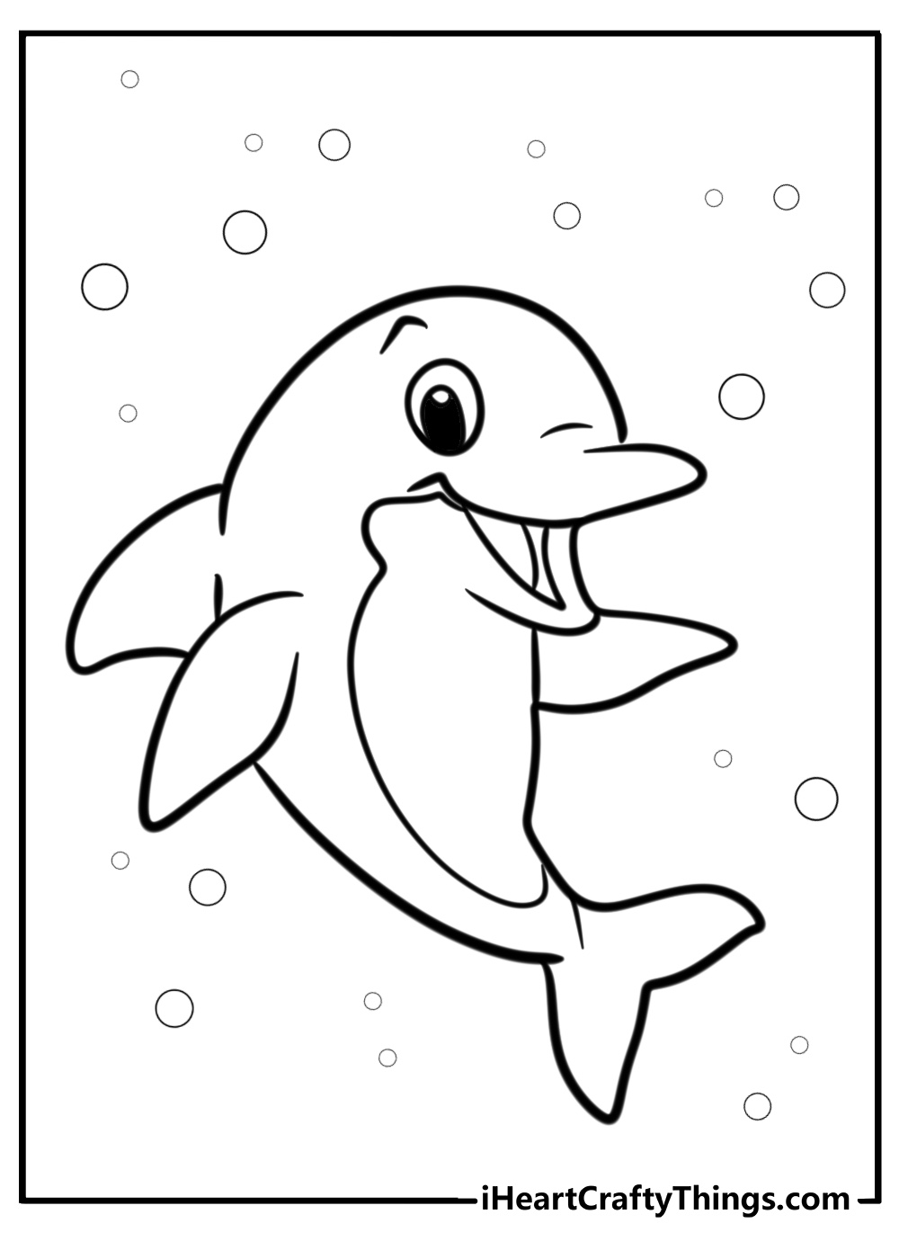 Dolphin with a big smile coloring page for children