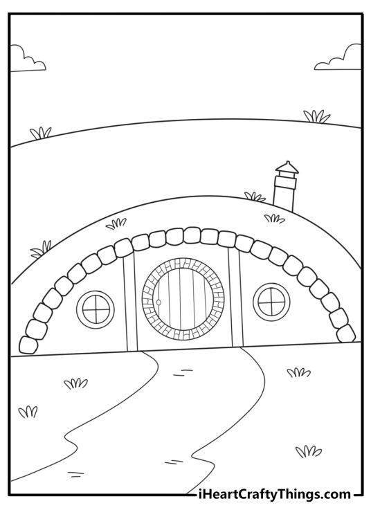 earth sheltered house built into a hill detailed coloring page