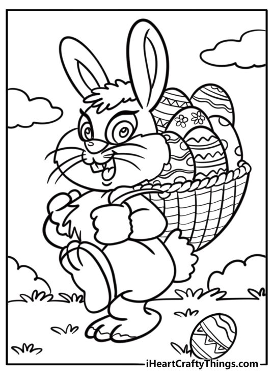 Easter bunny carrying a basket of eggs on its back