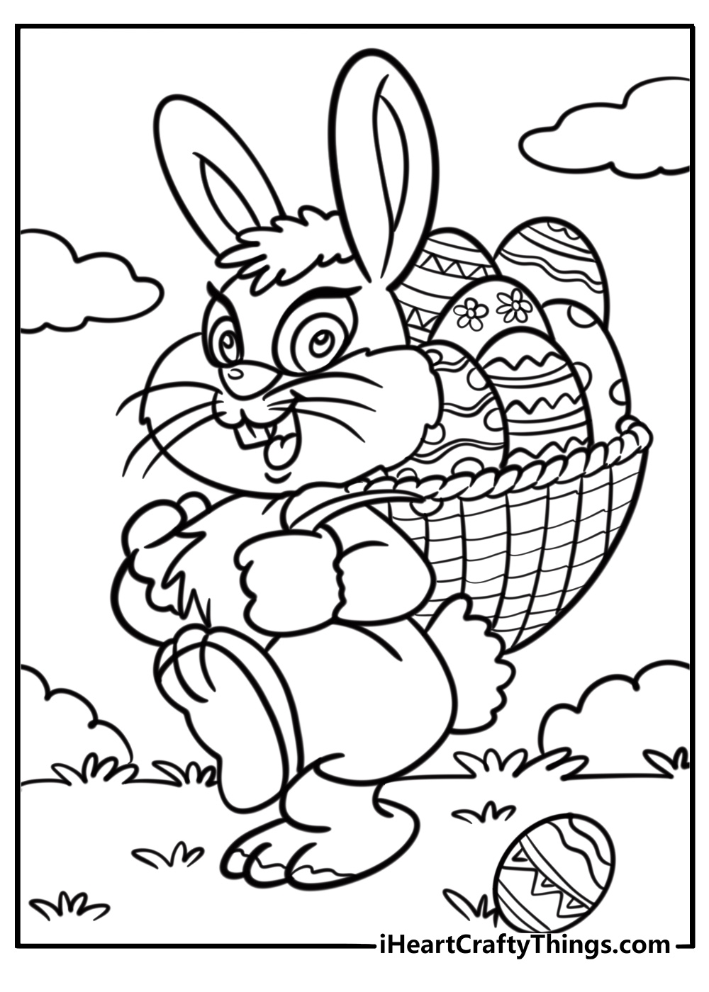 Easter bunny carrying a basket of eggs on its back