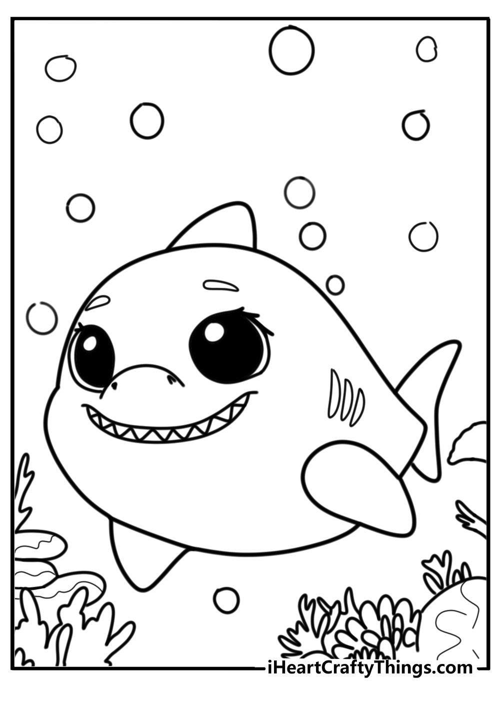 Kawaii blue shark coloring page