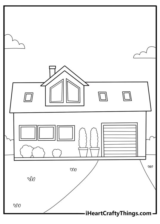 suburban duplex house with garage easy coloring sheet pdf