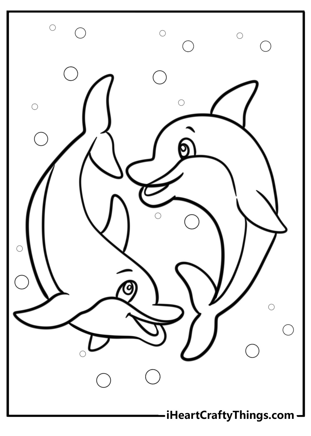 Two dolphins swimming together free coloring page pdf