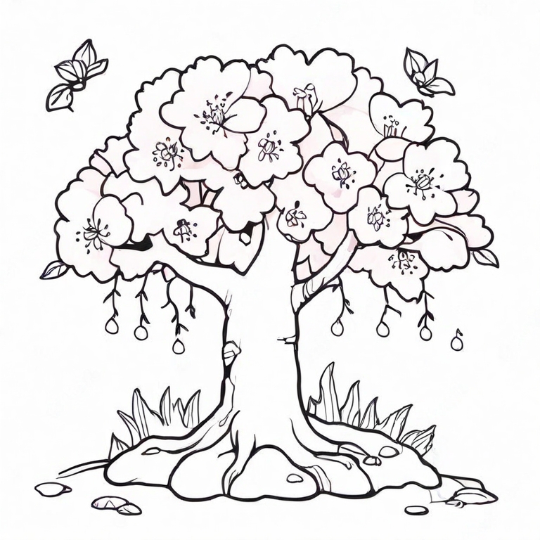 cartoon cherry blossom tree drawing