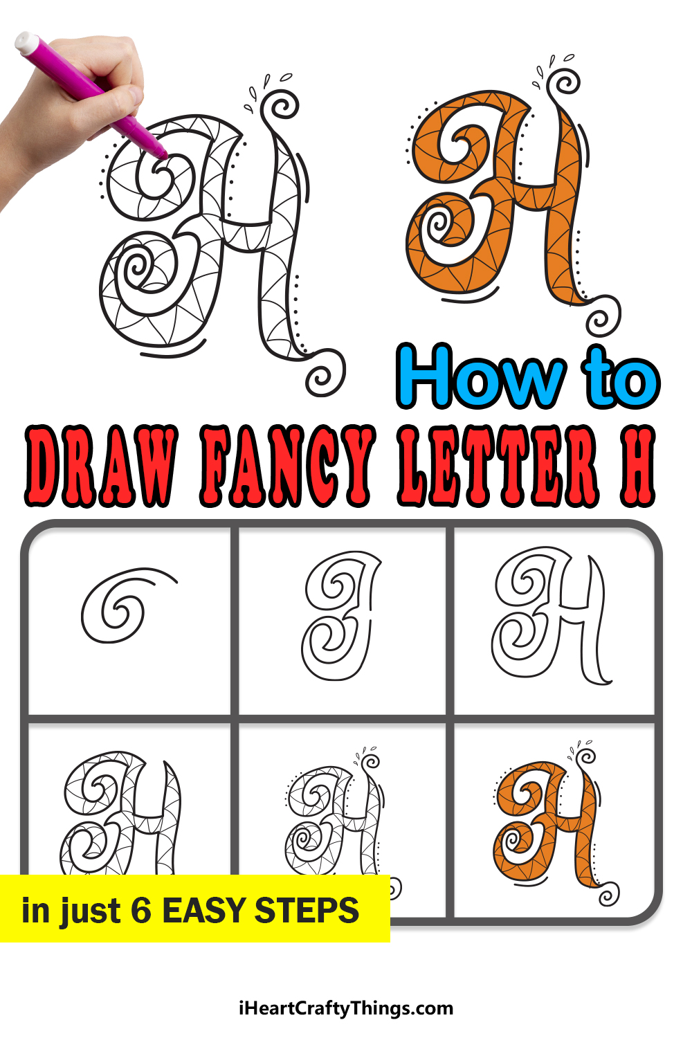 How To Draw Your Own Fancy H step by step guide
