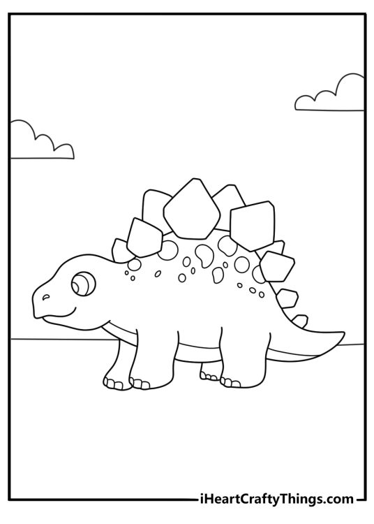Baby Dinosaur coloring page showing small stegosaurus with back plates
