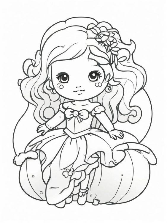 Chibi Princess In Ball Gown Coloring Sheet
