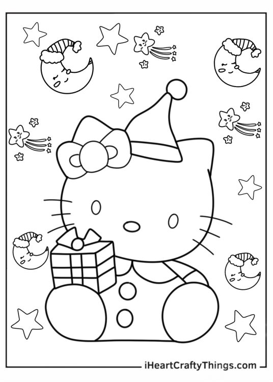 Christmas-Themed Hello Kitty Coloring Sheet