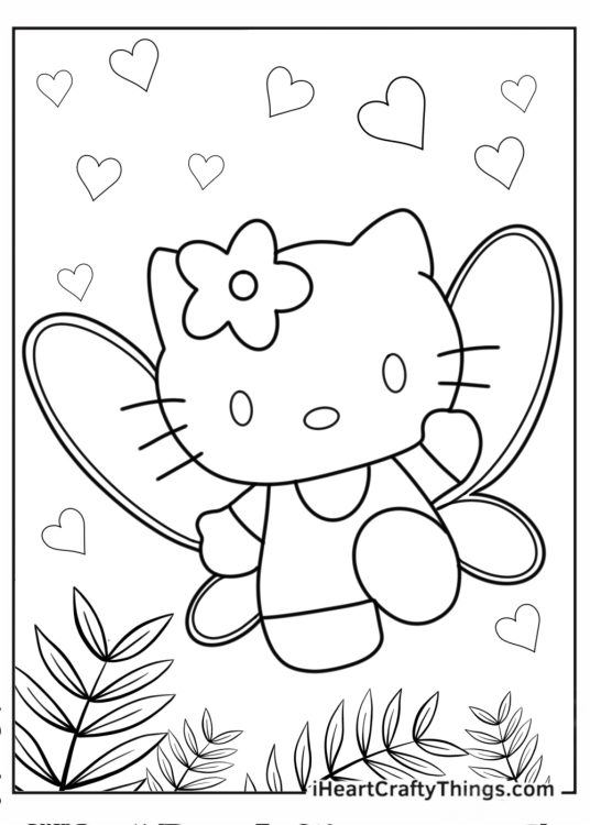 Coloring Page Of Hello Kitty With Butterfly Wings