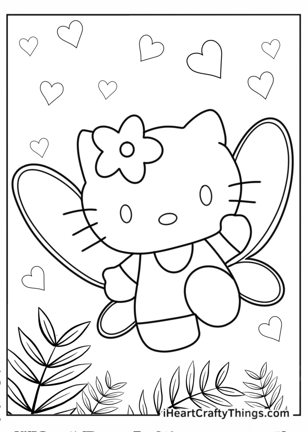 Coloring Page Of Hello Kitty With Butterfly Wings