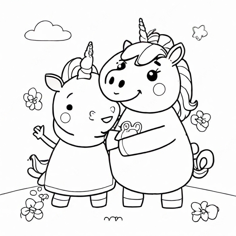 Coloring-Page-Of-Peppa-Pig-And-a-Unicorn