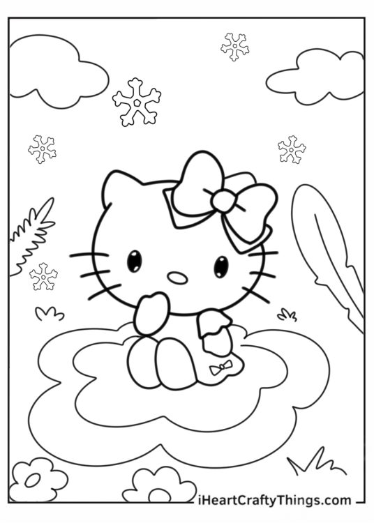 Coloring Sheet Of Hello Kitty Sanrio In A Field