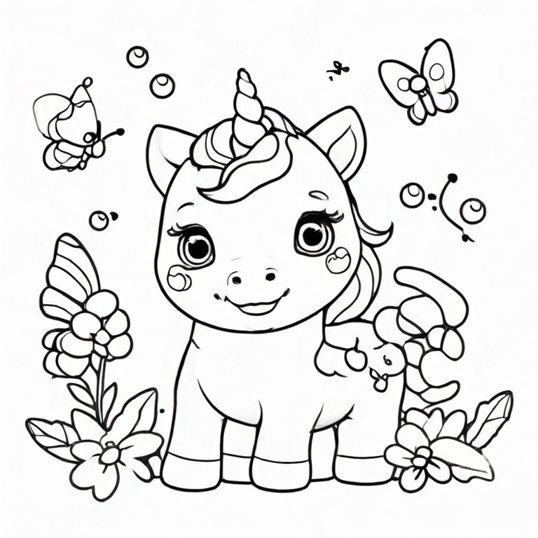 Cute-Baby-Unicorn-With-Butterflies-To-Color