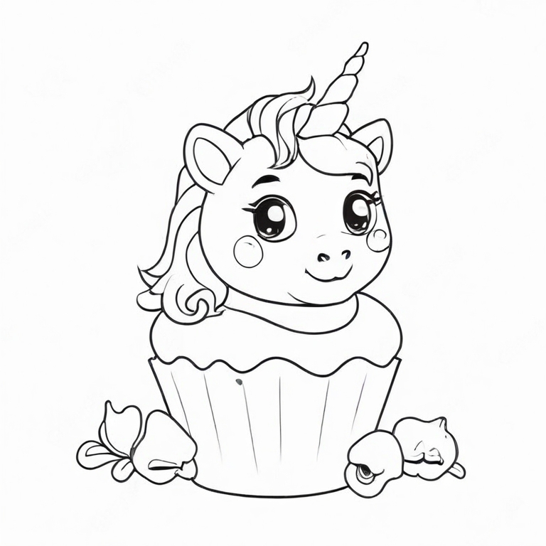 Cute Unicorn Cupcake To Color