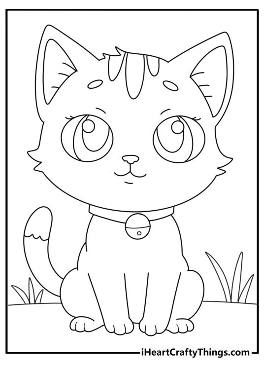 Cute anime cat with big eyes easy printable coloring page